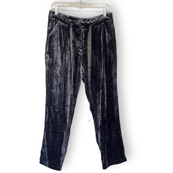 Lucky Brand Deep Purple/Black Floral Velvet Crop Drawstring Waist Pants - Picture 1 of 9